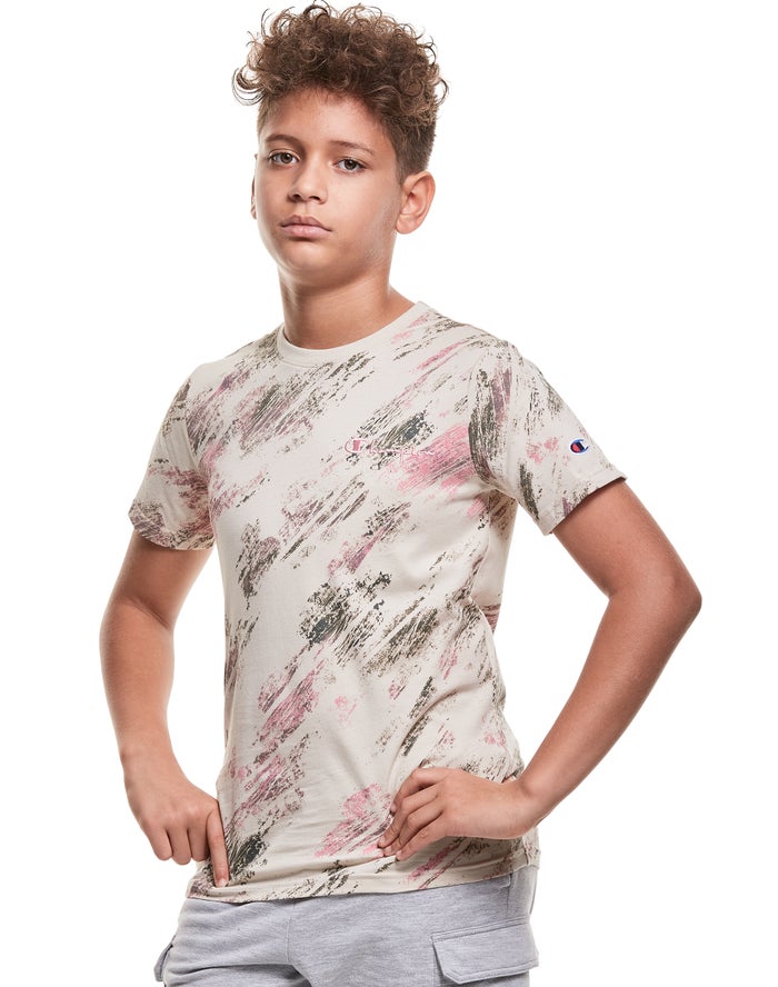 Champion Cotton Crayon Blur Print Erkek Çocuk Tişört Haki/Yeşil ( KPLYOQ918 )